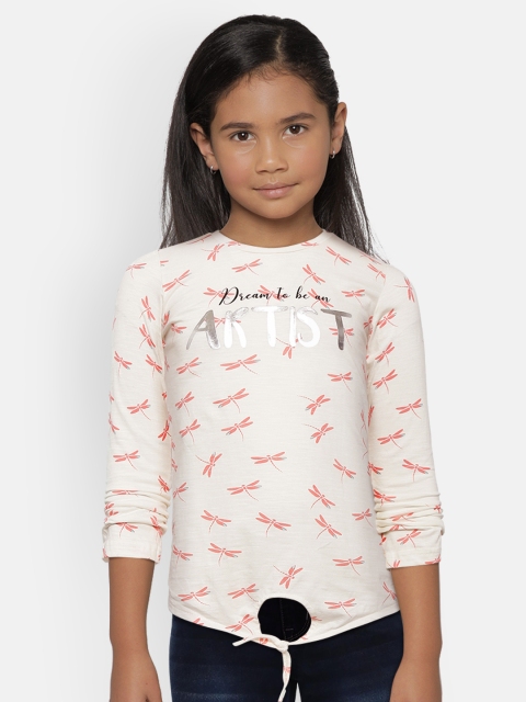 

Palm Tree Girls White Peach-Coloured Printed Top