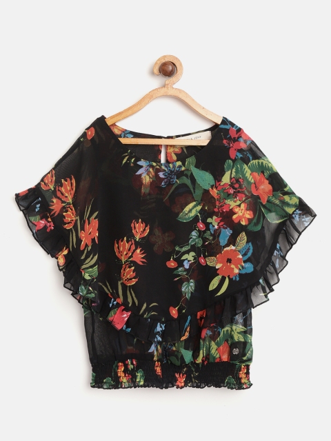 

Gini and Jony Girls Black & Orange Floral Print Blouson Top