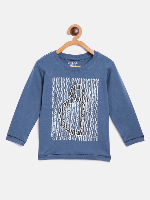 

Gini and Jony Boys Blue & White Printed Round Neck T-shirt