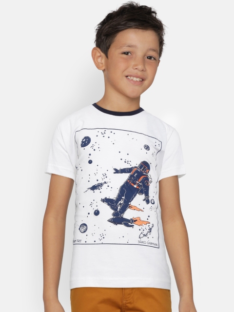 

Palm Tree Boys White & Navy Blue Printed Round Neck T-shirt