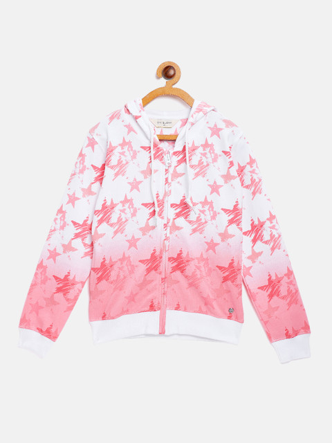

Gini and Jony Girls Pink & White Printed Hooded Sweatshirt