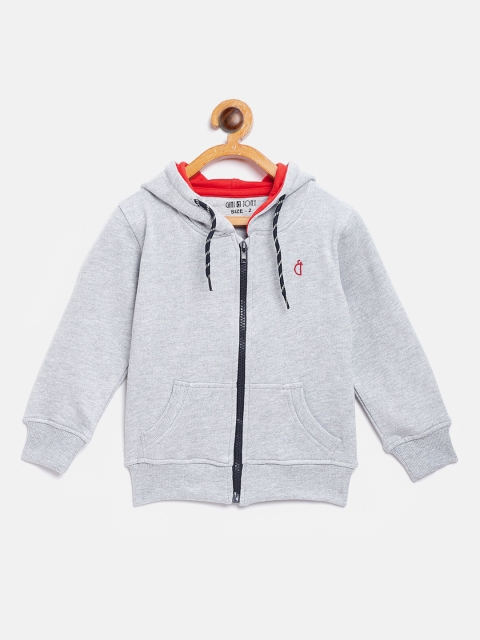

Gini and Jony Boys Grey Melange Solid Hooded Sweatshirt