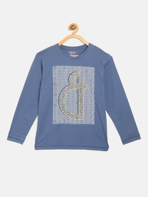 

Gini and Jony Boys Blue White Brand Logo Print Round Neck Pure Cotton T-shirt