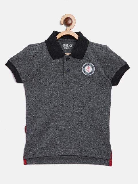 

Gini and Jony Boys Charcoal Grey Solid Polo Collar T-shirt