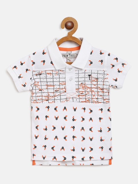 

Palm Tree Boys White & Orange Printed Polo Collar T-shirt