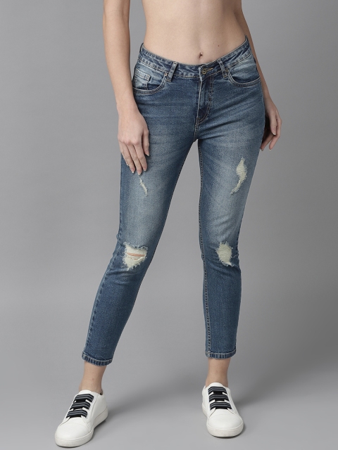 

Roadster Women Blue Skinny Fit Mid-Rise Mildly Distressed Stretchable Cropped Jeans
