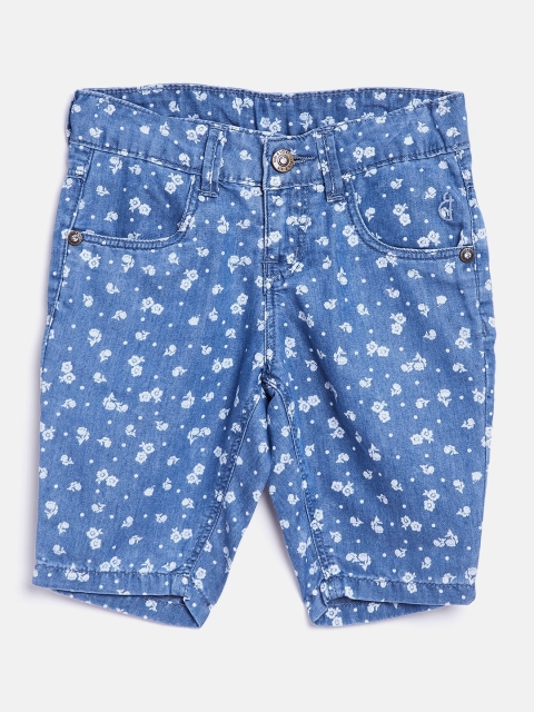 

Gini and Jony Girls Blue & White Floral Print Regular Fit Chambray Capris