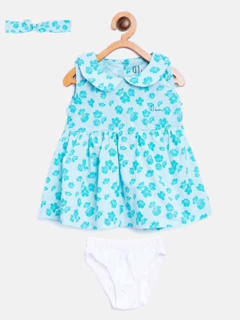 

Gini and Jony Girls Blue Floral Print A-Line Dress with Hairband & Briefs