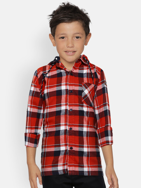 

Palm Tree Boys Orange & Navy Blue Checked Shirt with Detachable Hood