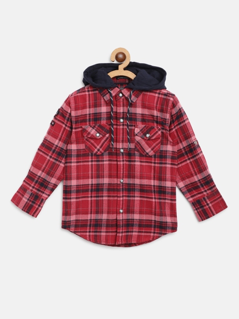 

Gini and Jony Boys Red & Black Pure Cotton Checked Flannel Shirt with Detachable Hood