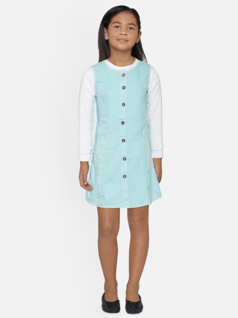 

Gini and Jony Girls Blue Solid Pure Cotton A-Line Dress with T-shirt
