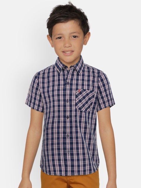 

Gini and Jony Boys Navy Blue & Red Regular Fit Checked Casual Shirt