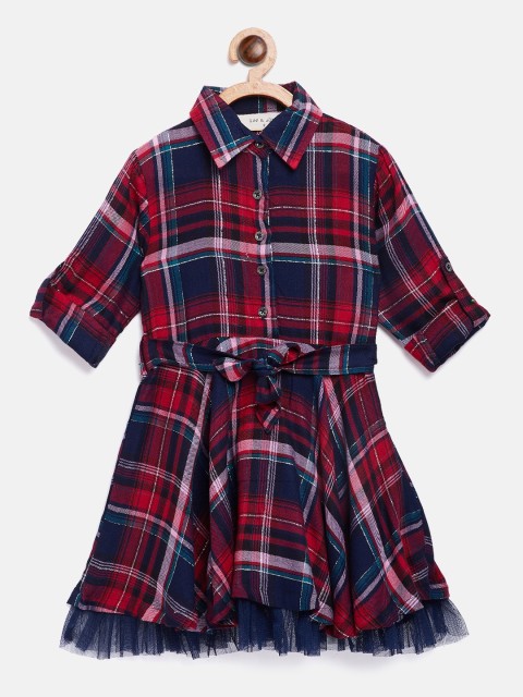 

Gini and Jony Girls Navy Blue & Red Checked Shirt Dress with Belt