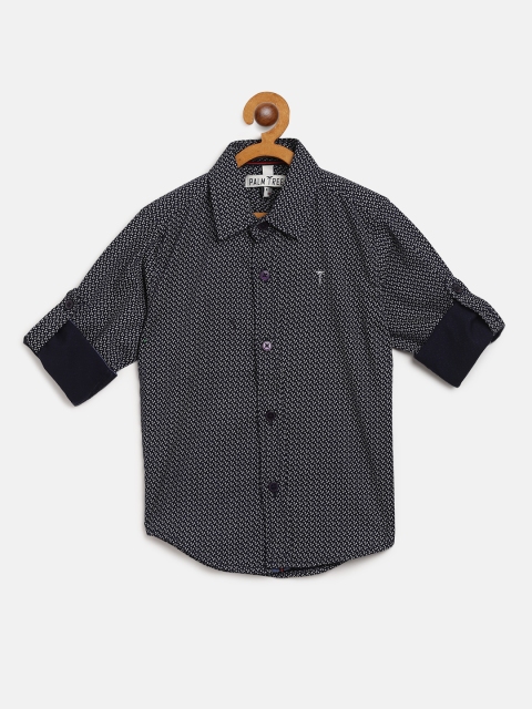 

Palm Tree Boys Navy Blue & White Regular Fit Printed Casual Shirt