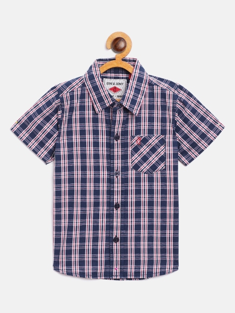 

Gini and Jony Boys Navy Blue & White Regular Fit Checked Casual Shirt