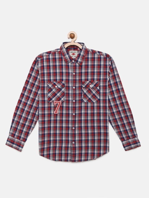 

Gini and Jony Boys Maroon & Blue Regular Fit Checked Casual Shirt