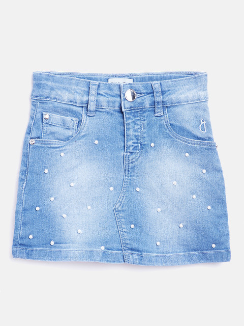 

Gini and Jony Girls Blue Washed Denim Mini Straight Skirt with Beaded Detail