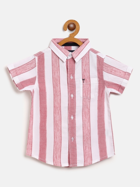 

Palm Tree Boys Pink & White Regular Fit Striped Casual Shirt