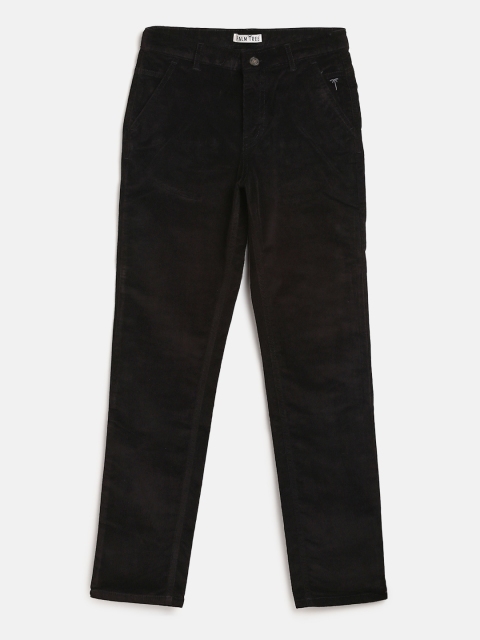 Palm Tree Boys Black Regular Fit Solid Corduroy Regular Trousers