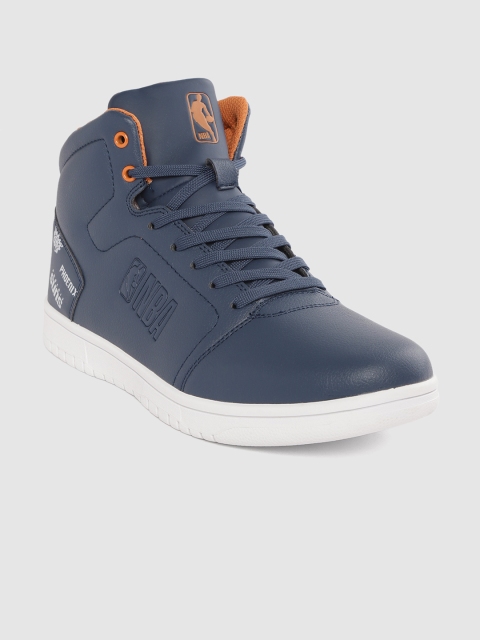 

NBA Men Navy Blue Solid Synthetic Mid-Top Sneakers
