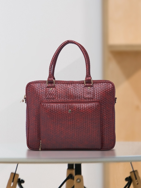 

HORRA Women Maroon Textured Laptop Bag