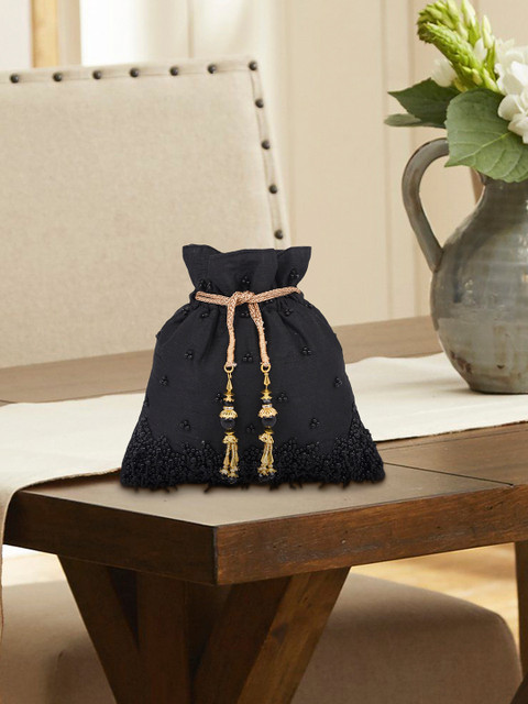 

HORRA Black Embellished Potli Clutch