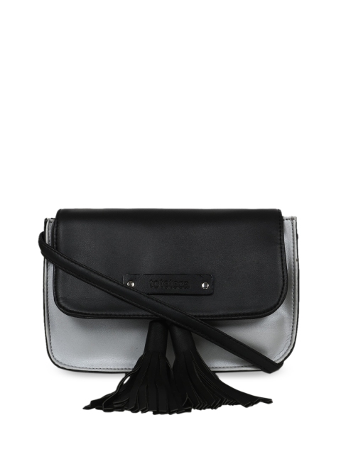 

Toteteca Women Black & Silver-Toned Colourblocked Sling Bag