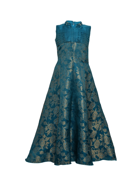 

BETTY Girls Teal Blue & Gold-Coloured Printed Maxi Dress