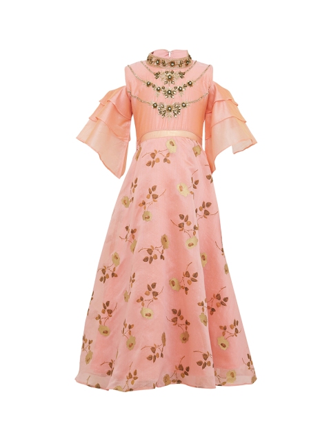 

BETTY Girls Peach-Coloured & Gold-Coloured Embellished Maxi Dress