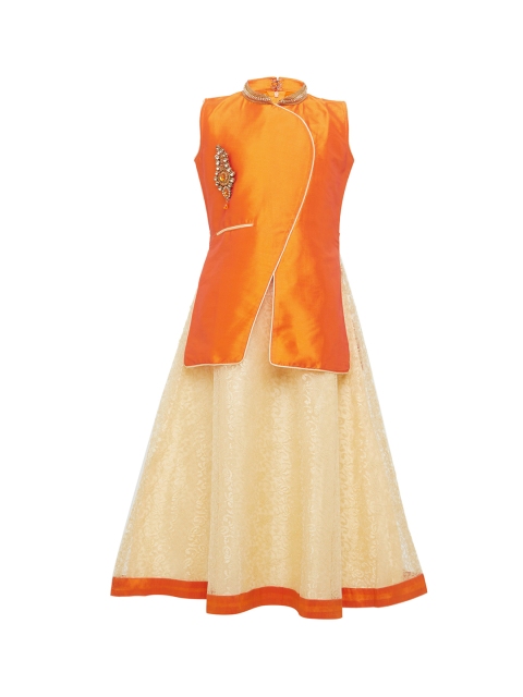 

BETTY Girls Orange & Beige Printed Maxi Dress