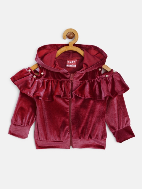 

Little Kangaroos Girls Maroon Solid Tailored Jacket