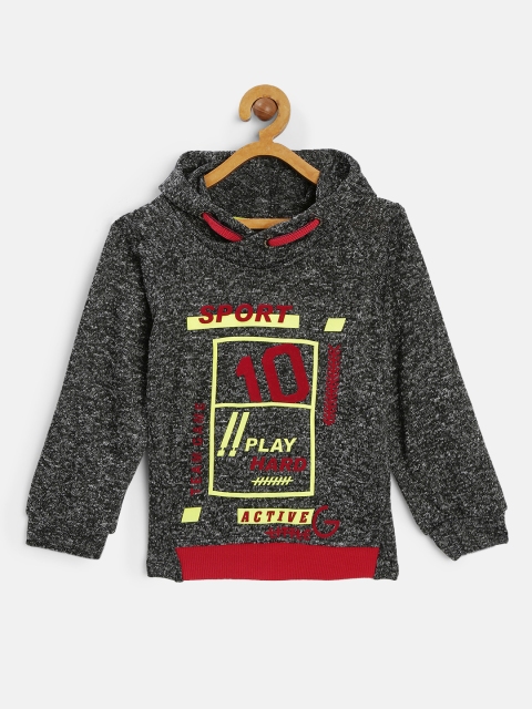 

Little Kangaroos Boys Black Printed Hooded Sweatshirt