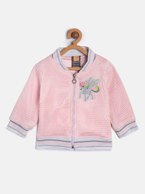 

Little Kangaroos Girls Pink Self Design Open Front Jacket