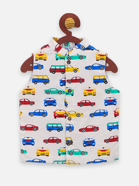 

LilPicks Boys Off-White & Blue Printed Nehru Jacket