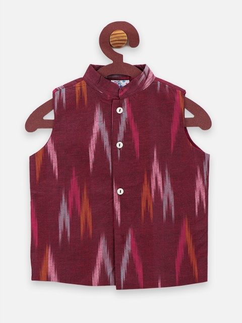 

LilPicks Boys Maroon Ikat Nehru Jacket