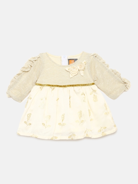 

Little Kangaroos Girls Off-White & Beige Printed Fit and Flare Dress