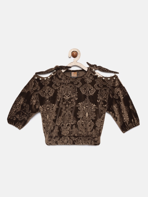 

Little Kangaroos Girls Brown Printed Blouson Top