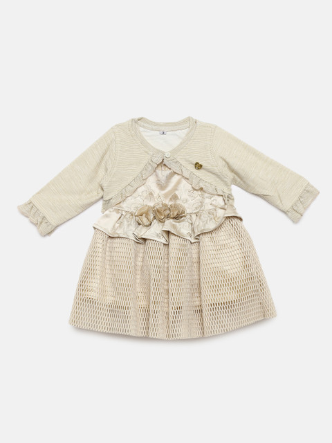 

Little Kangaroos Girls Cream-Coloured Self Design A-Line Dress
