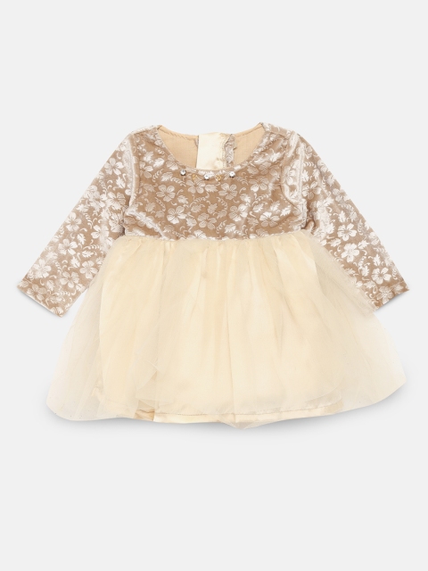 

Little Kangaroos Infants Khaki Self Design Fit and Flare Dress