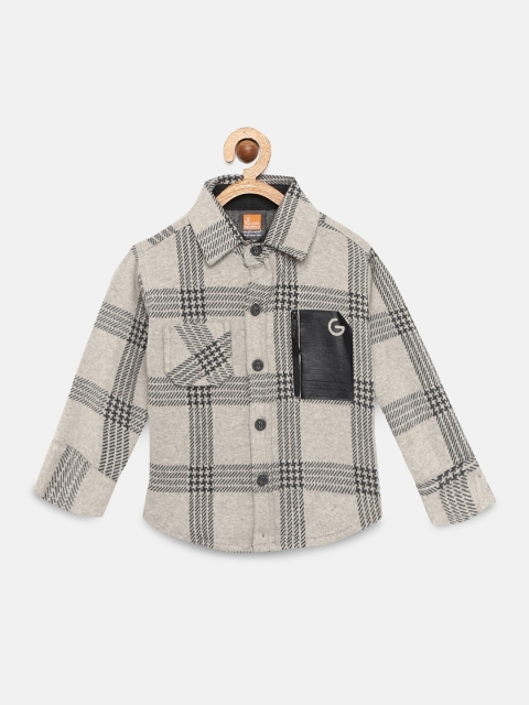 

Little Kangaroos Boys Khaki & Grey Slim Fit Checked Casual Shirt