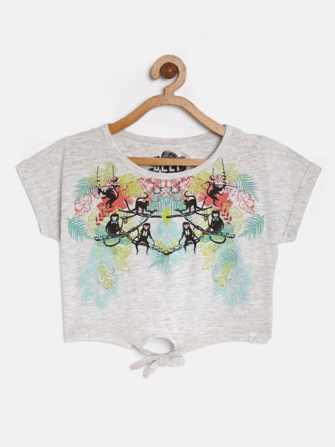 

Gini and Jony Girls Grey Melange Printed Crop Blouson Top