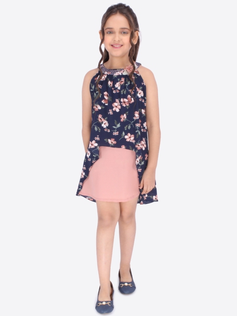 

CUTECUMBER Girls Navy Blue Floral Printed A-Line Dress
