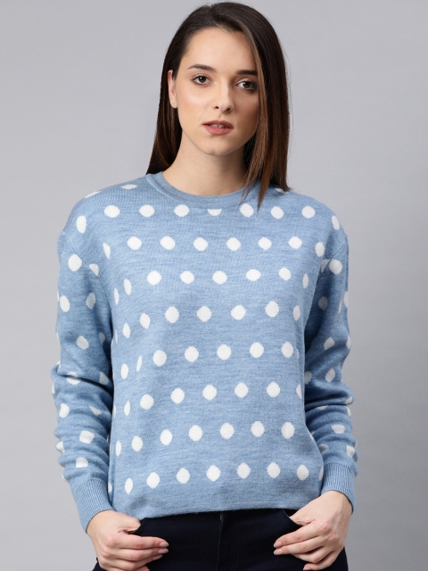 

French Connection Women Blue & White Printed Pullover Sweater