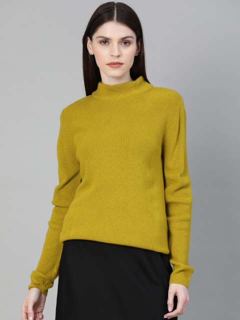 

French Connection Women Green Solid Pullover Sweater
