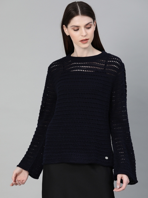 

French Connection Women Navy Blue Self Design Pullover Sweater