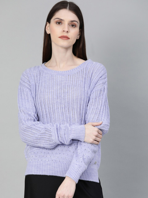 

French Connection Women Blue Self Design Pullover Sweater