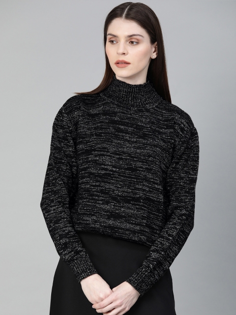 

French Connection Women Black Solid Pullover Sweater With Shimmer Effect