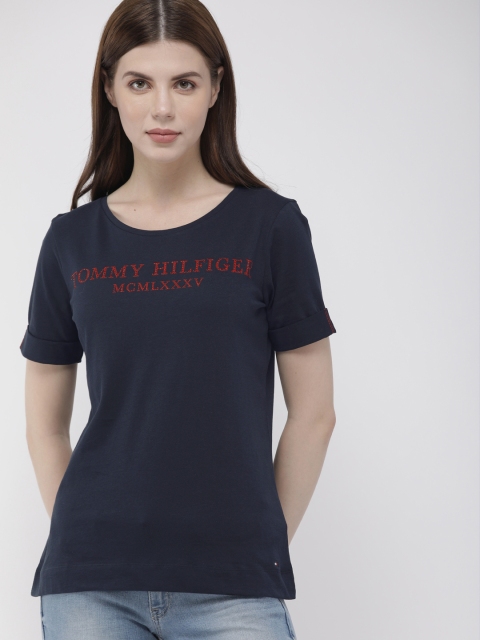 

Tommy Hilfiger Women Navy Blue Printed Round Neck T-shirt