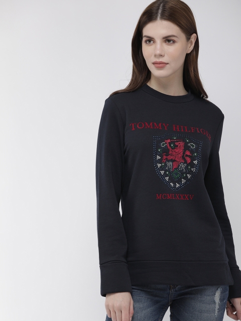 

Tommy Hilfiger Women Navy Blue Printed Embellished Detail Sweatshirt