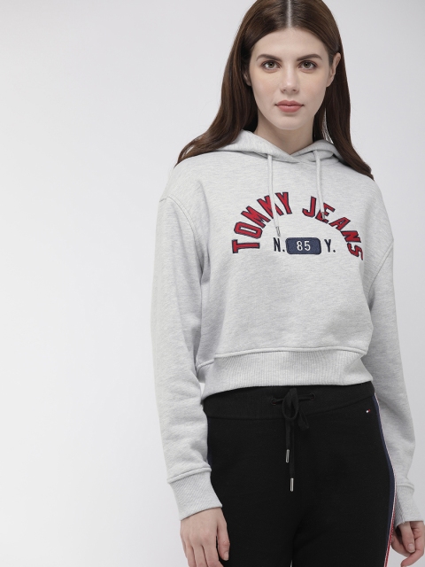 

Tommy Hilfiger Women Grey Embroidered Hooded Cropped Sweatshirt
